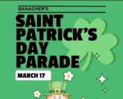This is a poster of the St Patrick's Day Parade that is happening in Banagher